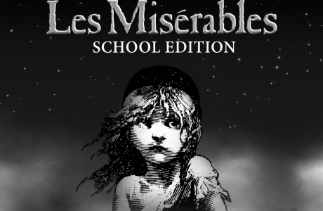 Black and white image of a child with the text "Les Misérables: School Edition" at the top