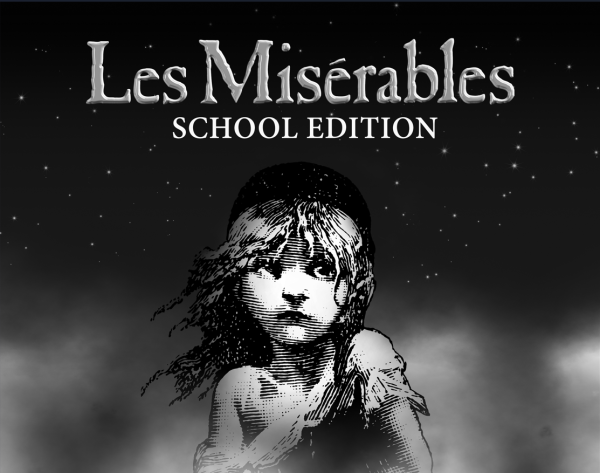 Black and white image of a child with the text "Les Misérables: School Edition" at the top