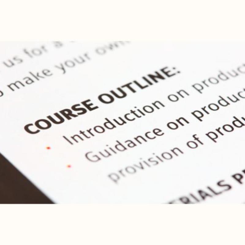 Close up image of a page giving a course outline