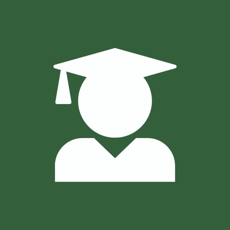 Green background with white graduate icon