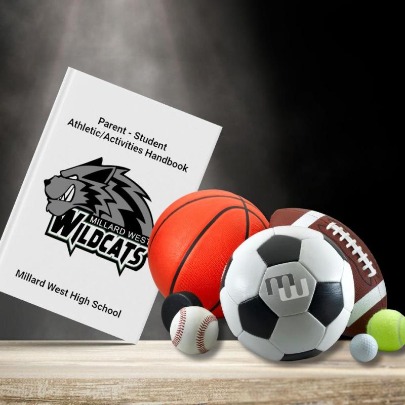 Image of Student handbook with assorted sports equioment