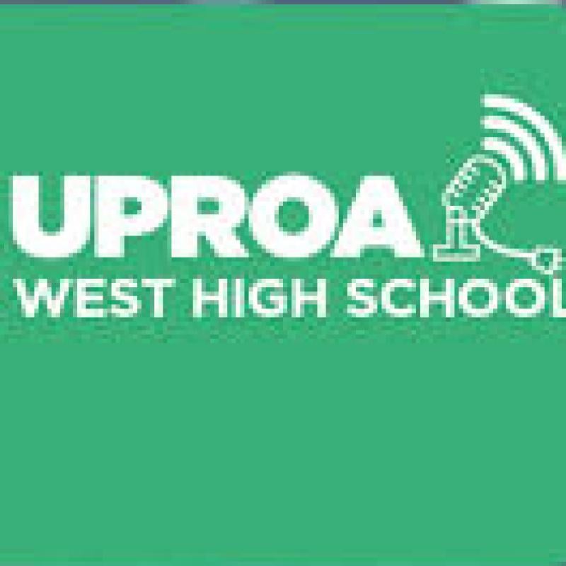 uproar logo, white text on green background